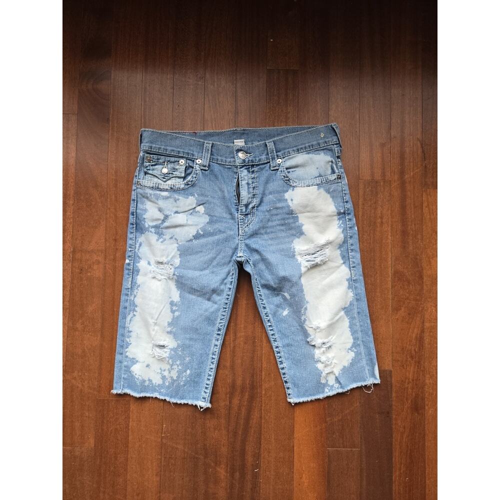 True Religion Distressed Blue Denim Shorts